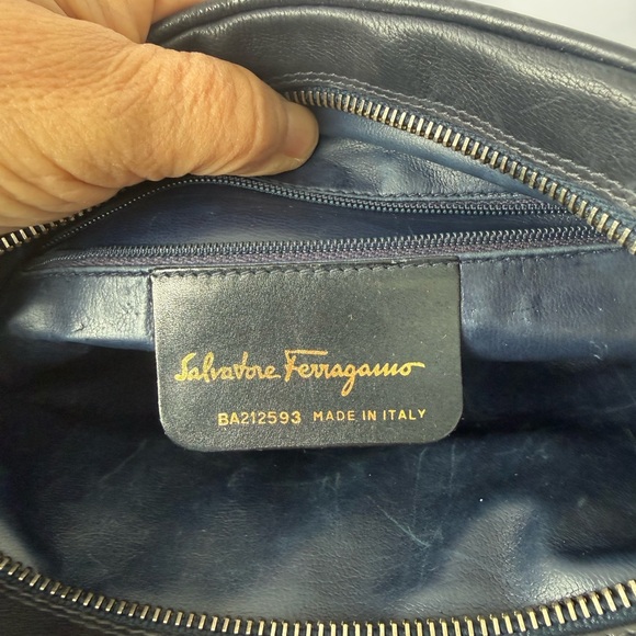 Salvatore Ferragamo Navy Leather Bag with Gold Accents - Picture 9 of 11